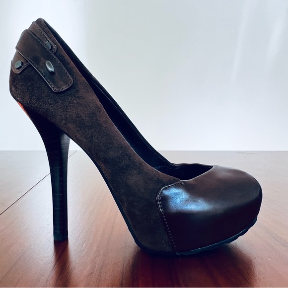 Guess by Marciano/Brown Leather & Suede platform Heels/Barely Used/Size 6 - Picture 3 of 9